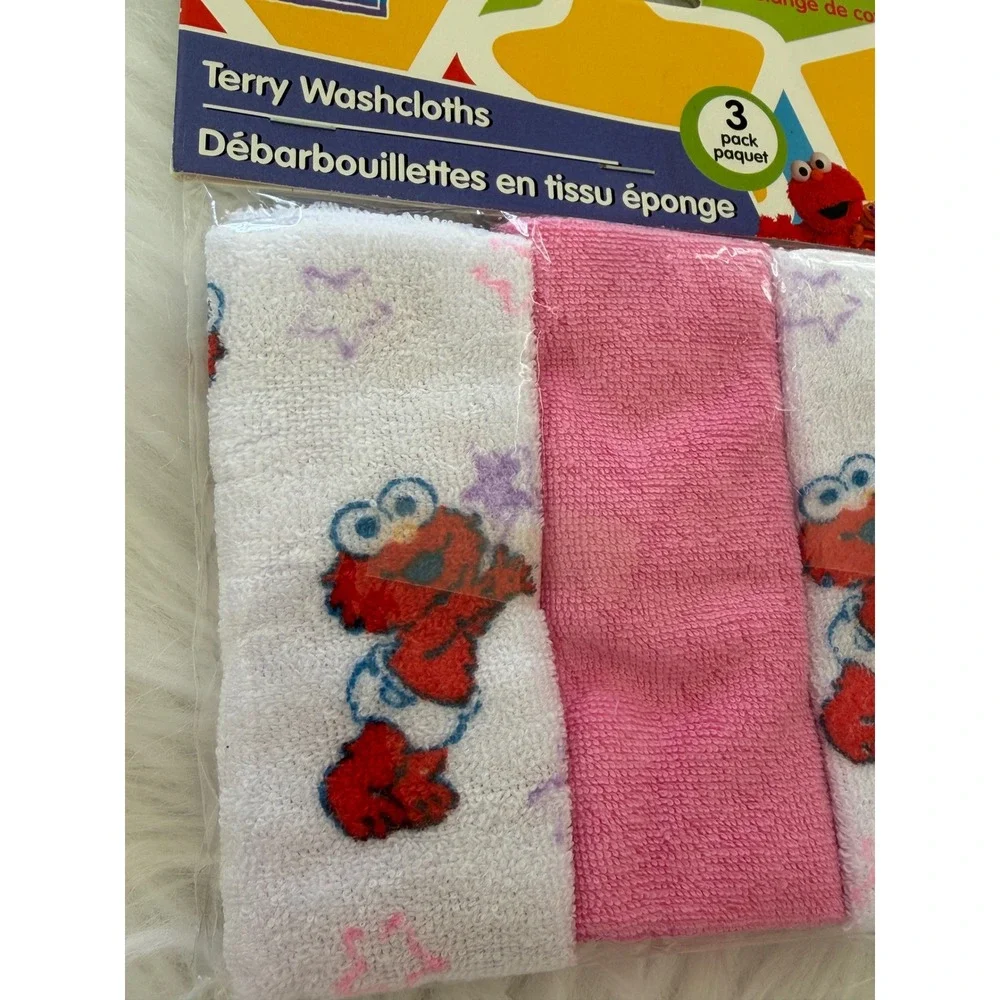 Sesame Street Sesame Beginnings Baby Terry Washcloths 3 Pack Elmo Pink SB91578